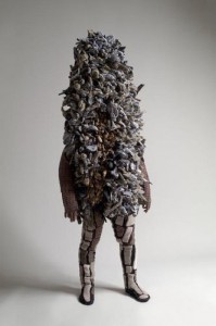 Nick Cave, Soundsuit 1, socks, paint, dryer lint, wood, wool, 2006