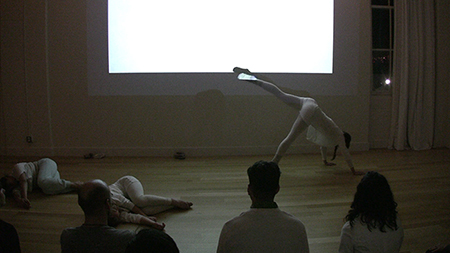 RenÃ©e Rhodes, Navigating In a Whiteout, (performance still), 2013. Performance for 3 dancers, sound + video. 20 mins.