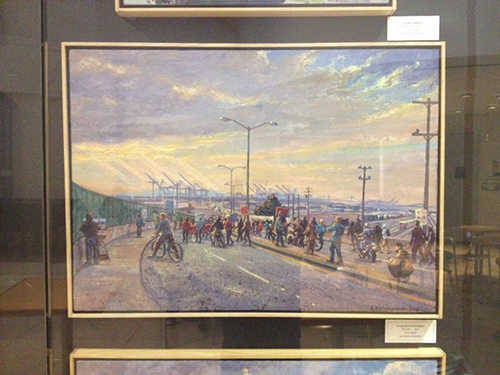 Anthony Holdsworth, Occupy the Port of Oakland, 2011. Oil on Board. 20? x 28?.