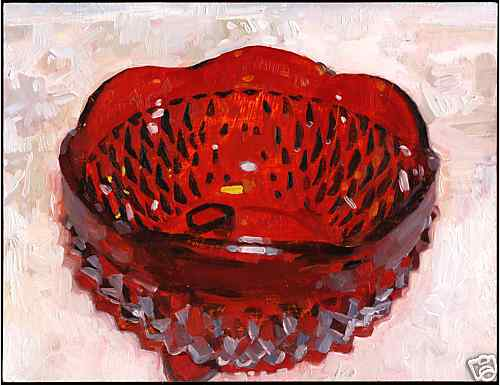 Conrad Bakker, "Indiana Glass Company Red 3 Toe Crimped Bowl"