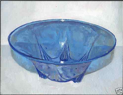 Conrad Bakker, ""Hazel Atlas Royal Lace Cobalt Blue 3 Footed 10in Bowl"