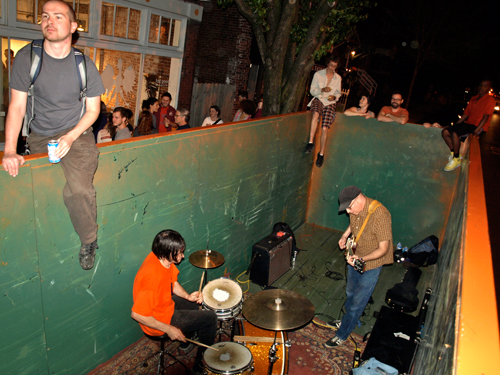 "Trash Rock," a dumpster performance at Fort Gondo, April 15, 2012. Photo: Jessica Baran