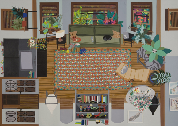 Ann Toebbe, "The Ex-Wife's Plants and Things," 2012 cut paper, colored pencil, paint, gouache on paper 39 x 42 inches Collection of Fidelity Investments