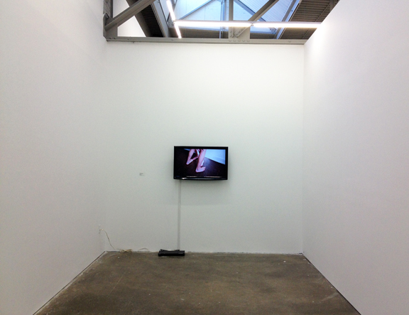 Jonathan Bouknight. Installation view of video component of "Two Dancers; One Carries the Weight of the Other." 2013-14. Image courtesy the ACAC.