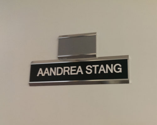 The door to Aandrea Stang's office at Occidental College.
