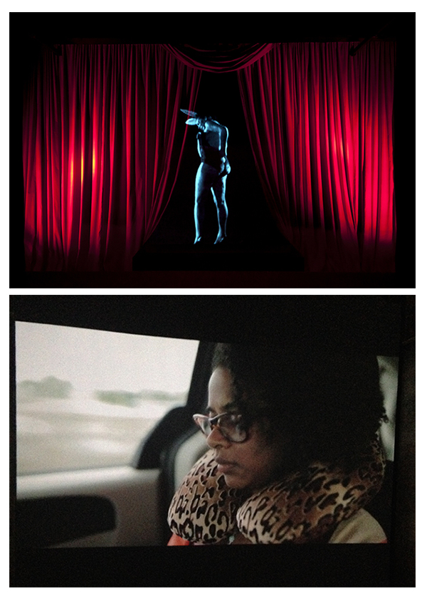 Above: Carrie Mae Weems, Lincoln, Lonnie and Me - A Story in 5 parts, 2012; Video installation and mixed media, (Commissioned for the exhibition Feminist and…, curated by Hilary Robinson, Ph.D., for the Mattress Factory). Below: Tameka Norris with Garrett Bradley, Meka Jean: How She Got Good, 2014, Four channel video installation