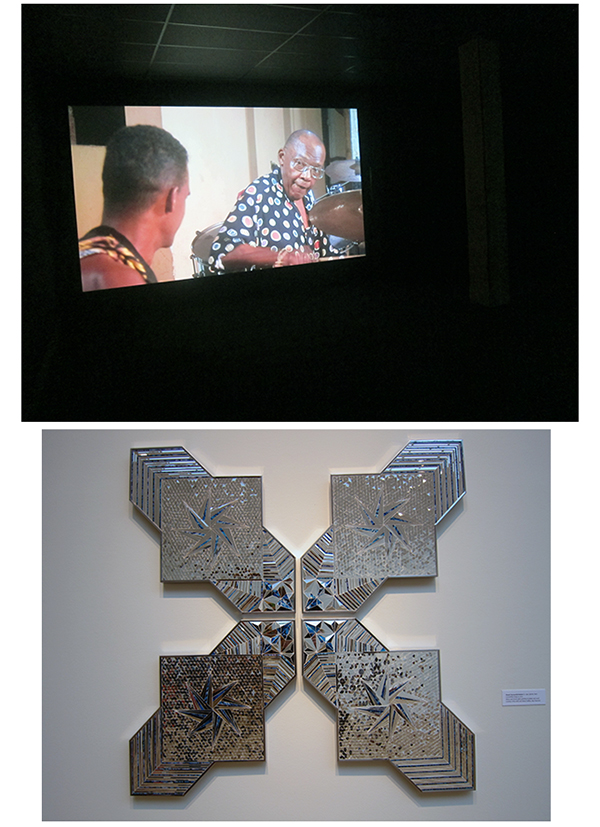 Above: David Zink Yi, Horror Vacui, 2009; Two-channel HD video installation. Below: Monir Farmanfarmaian at the Newcomb Art Gallery.