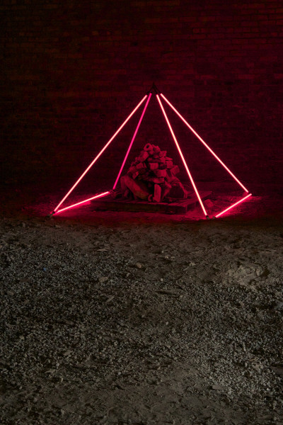 Excavation by Jeremy Scidmore. Neon, found objects, 2014. Photo credit: Carrie Iverson.