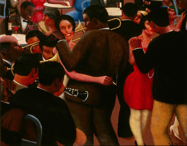 Archibald J. Motley Jr., Blues, 1929. Oil on canvas, 36 x 42 inches (91.4 x 106.7 cm). Collection of Mara Motley, MD, and Valerie Gerrard Browne. Image courtesy of the Chicago History Museum, Illinois. © Valerie Gerrard Browne.