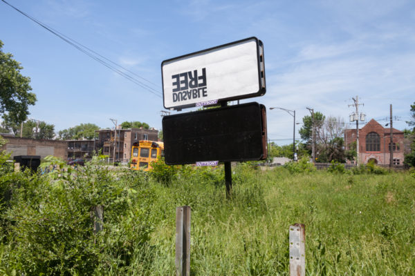 Faheem Majeed, Free DuSable, 2016, Billboard located at 207 N Kedzie Avenue, Chicago, as part of In the beginning, sometimes I left messages in the street, Curated by Allison Glenn, June 6 - July 11, 2016. 